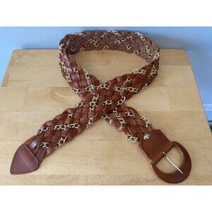 REVERSE WOMEN'S BRAIDED BROWN LEATHER  BELT SIZE L